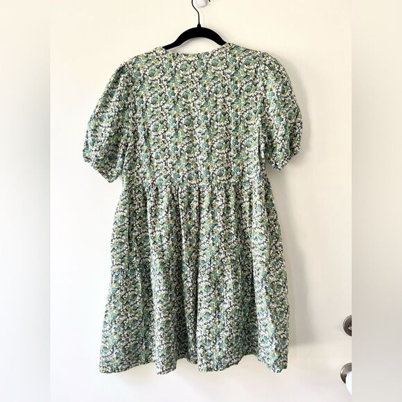 Marine Layer Jamie Short Sleeve Mini Dress Floral Blue Green Ditsy - Picture 6 of 9